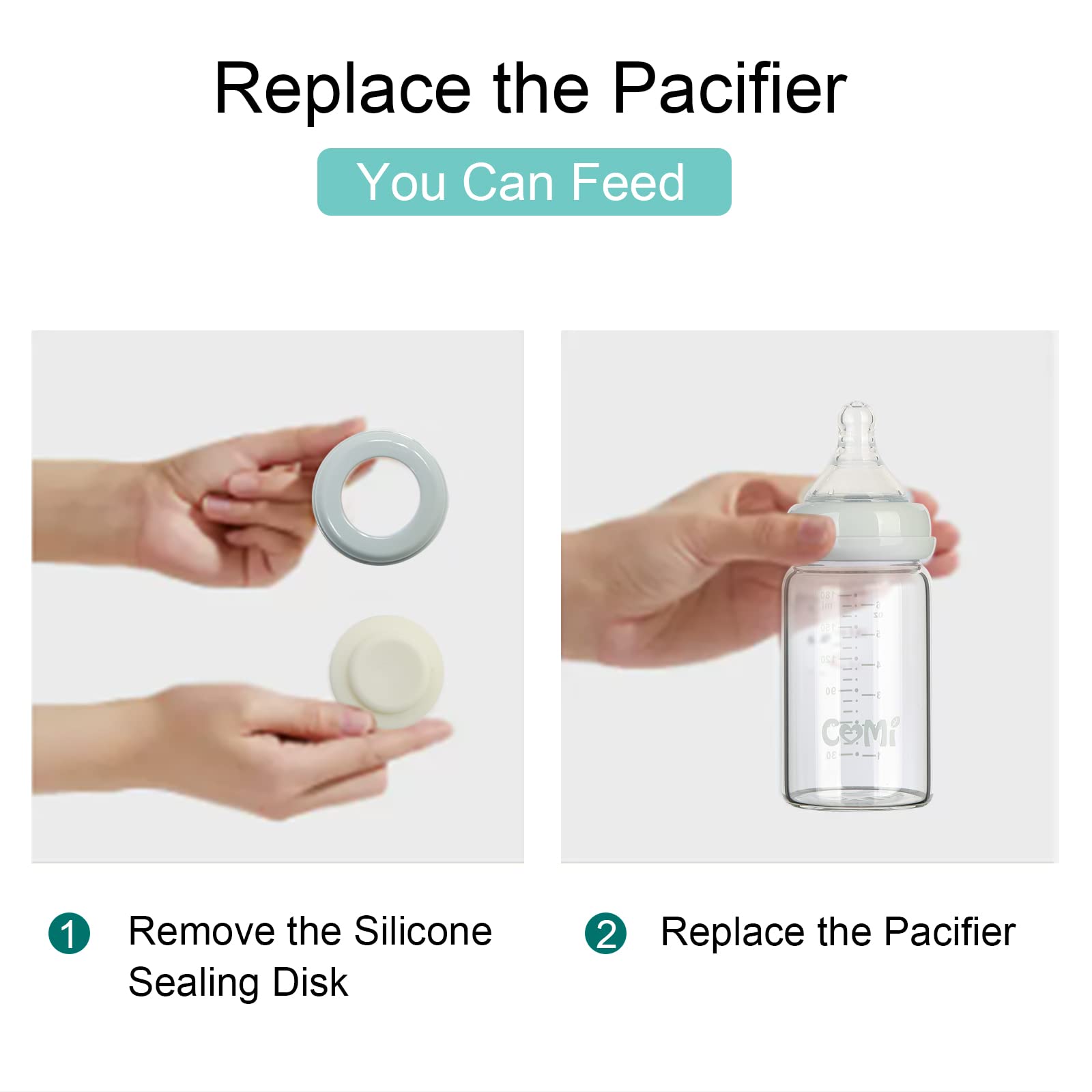 Wide neck opening of Comi glass breastmilk storage bottle