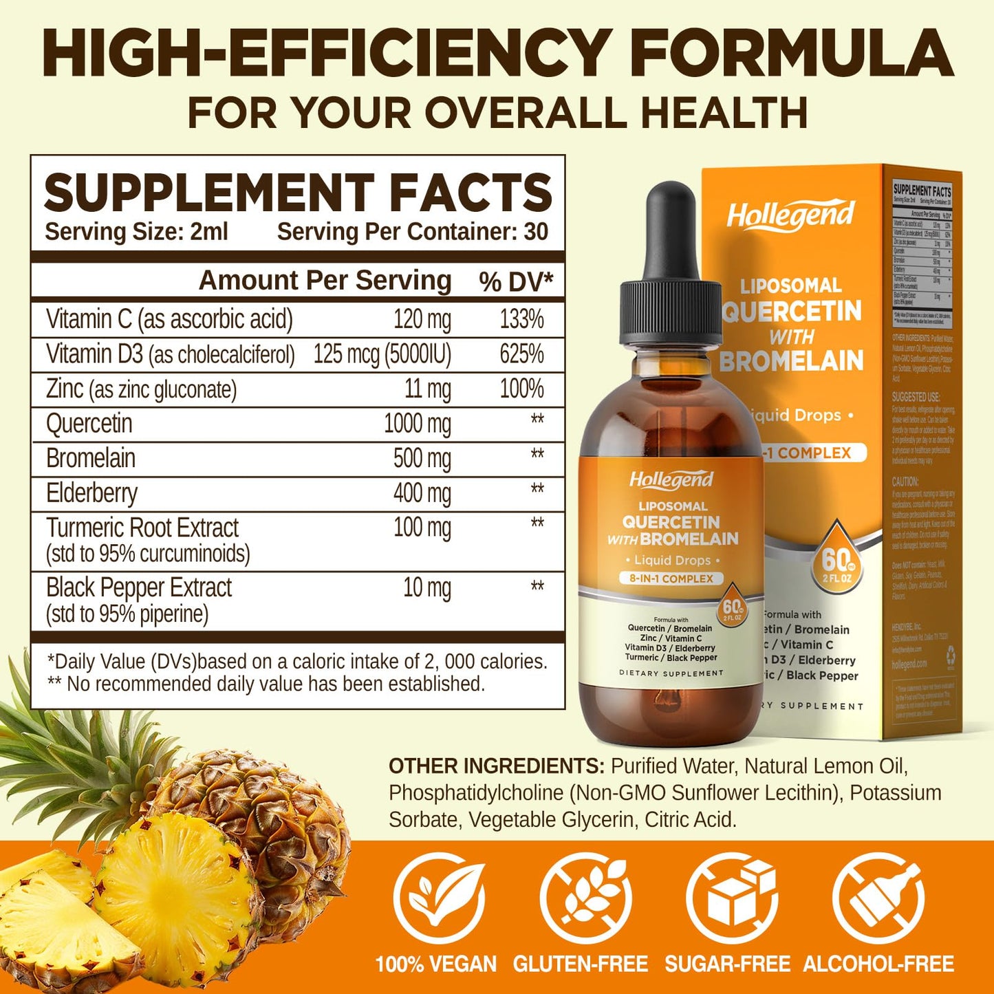 Hollegend immune support liquid supplement bottle 2 fluid ounces