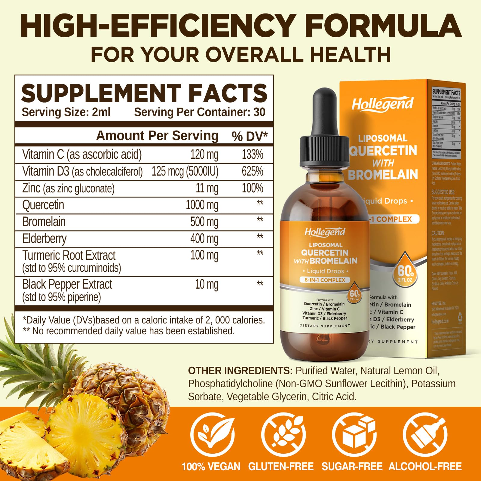 Hollegend immune support liquid supplement bottle 2 fluid ounces