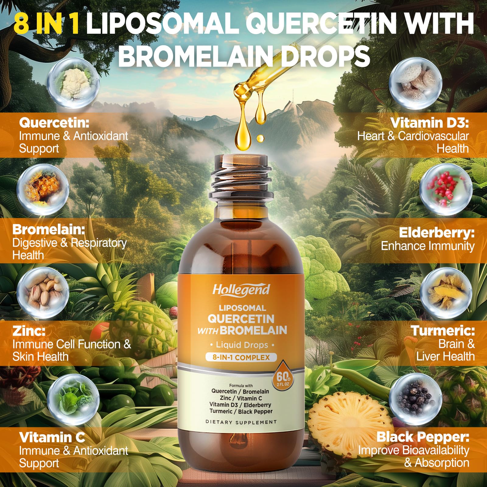 8-in-1 liposomal quercetin and bromelain formula details