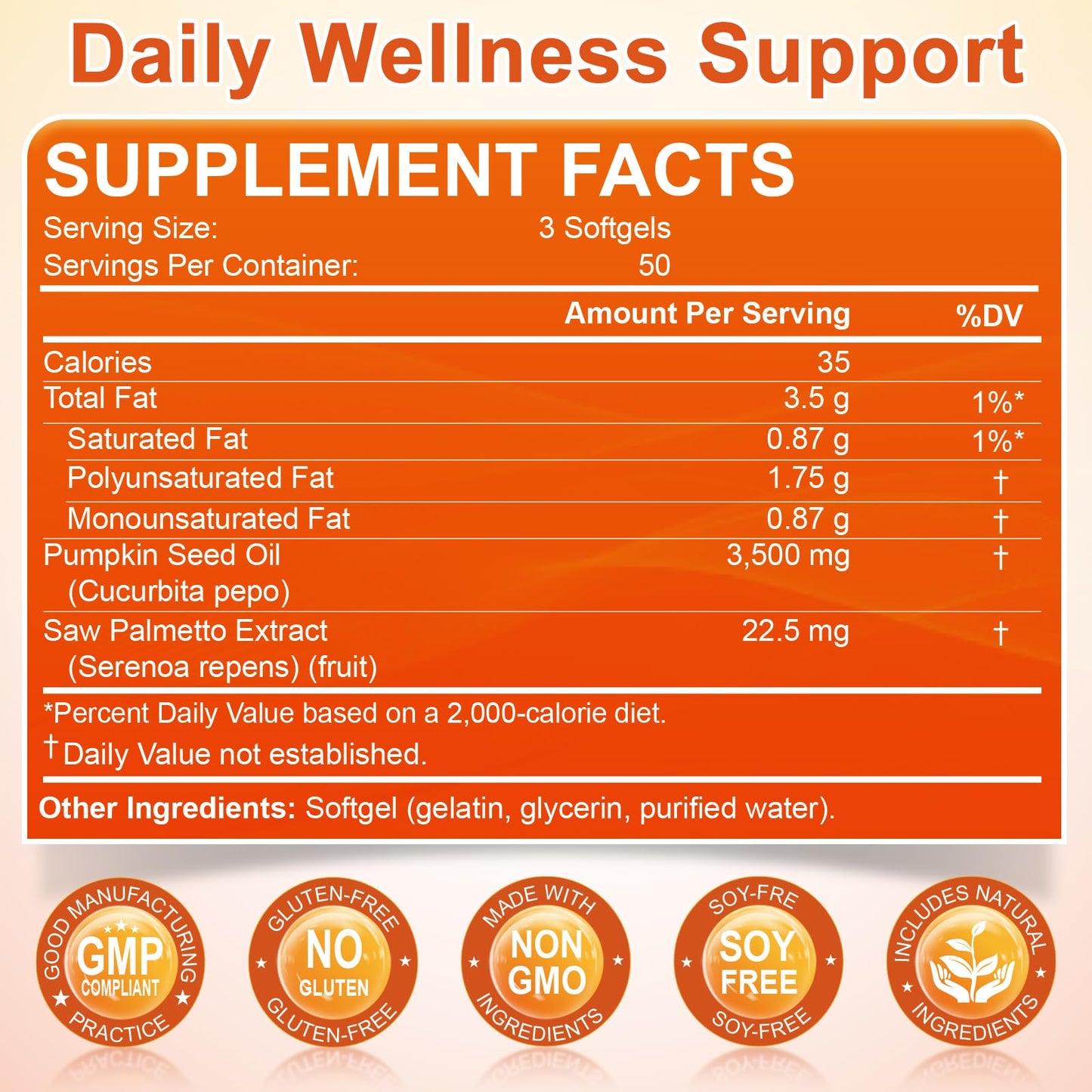 Authentic USA imported pumpkin seed oil and saw palmetto softgels
