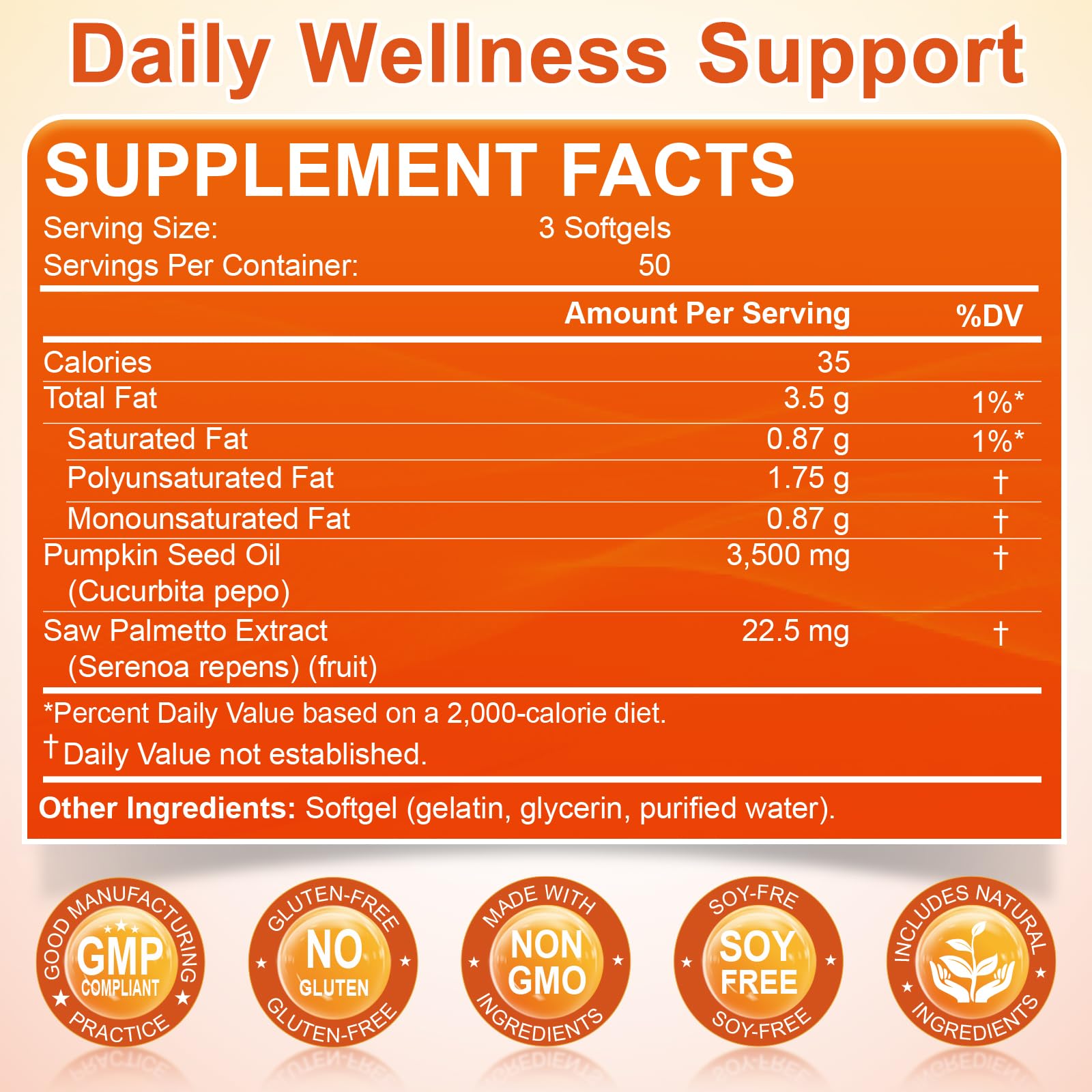 Authentic USA imported pumpkin seed oil and saw palmetto softgels