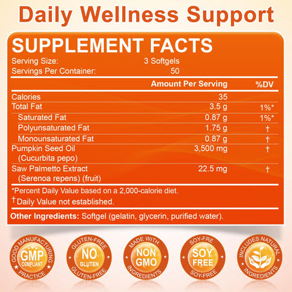 Authentic USA imported pumpkin seed oil and saw palmetto softgels