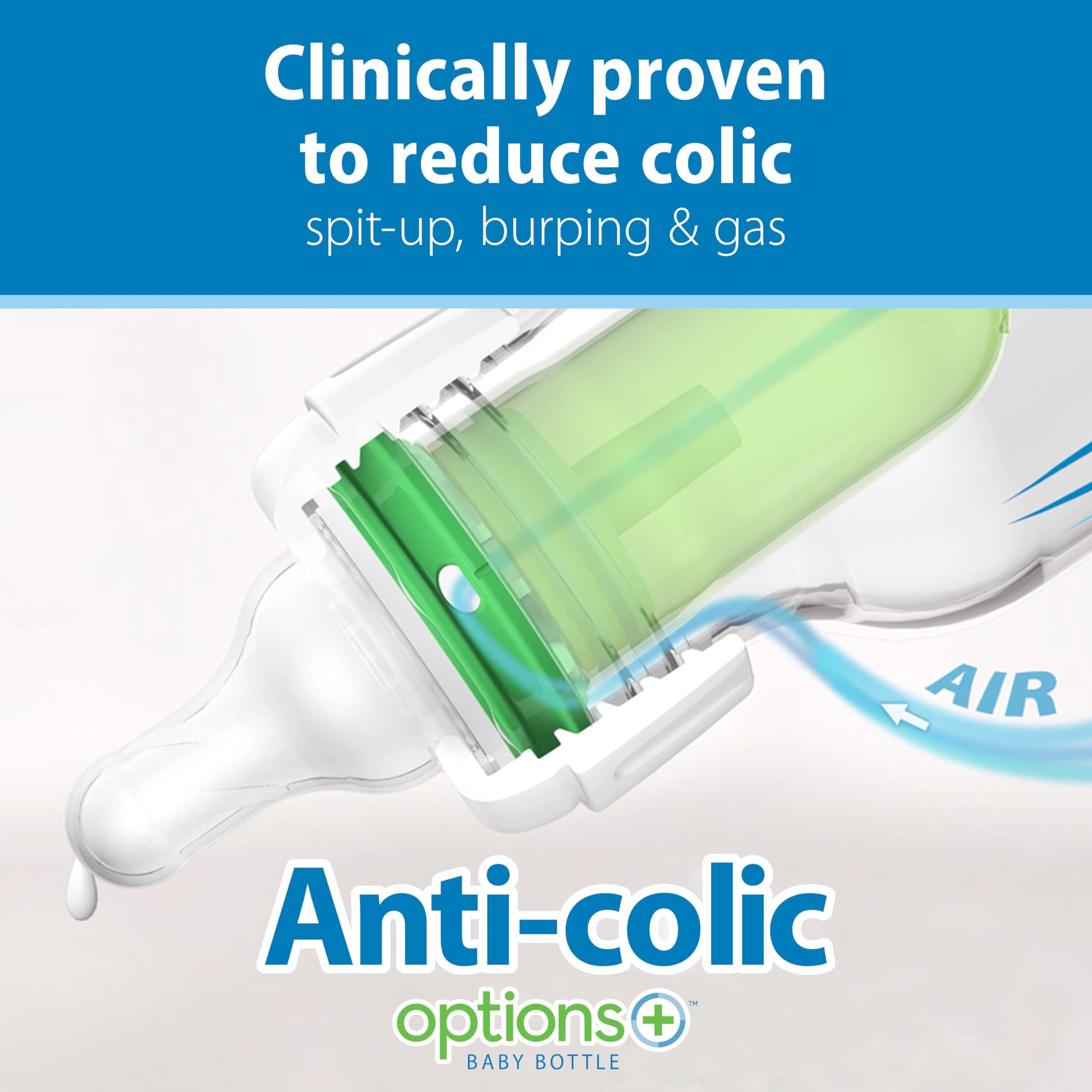 Dr. Brown's baby bottle showing the internal anti-colic vent system components