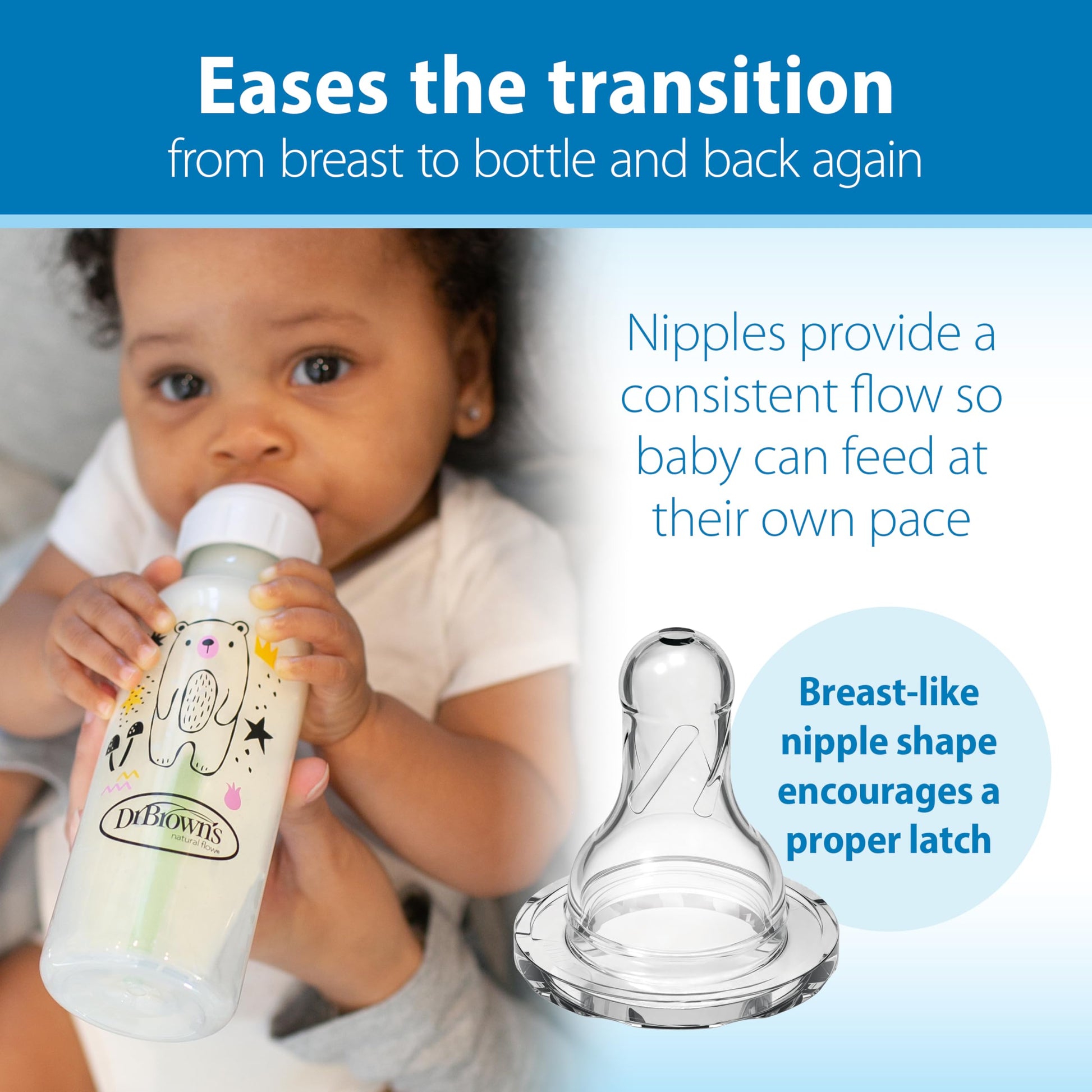 Top down view of Dr. Brown's 250 milliliter narrow baby bottle pack