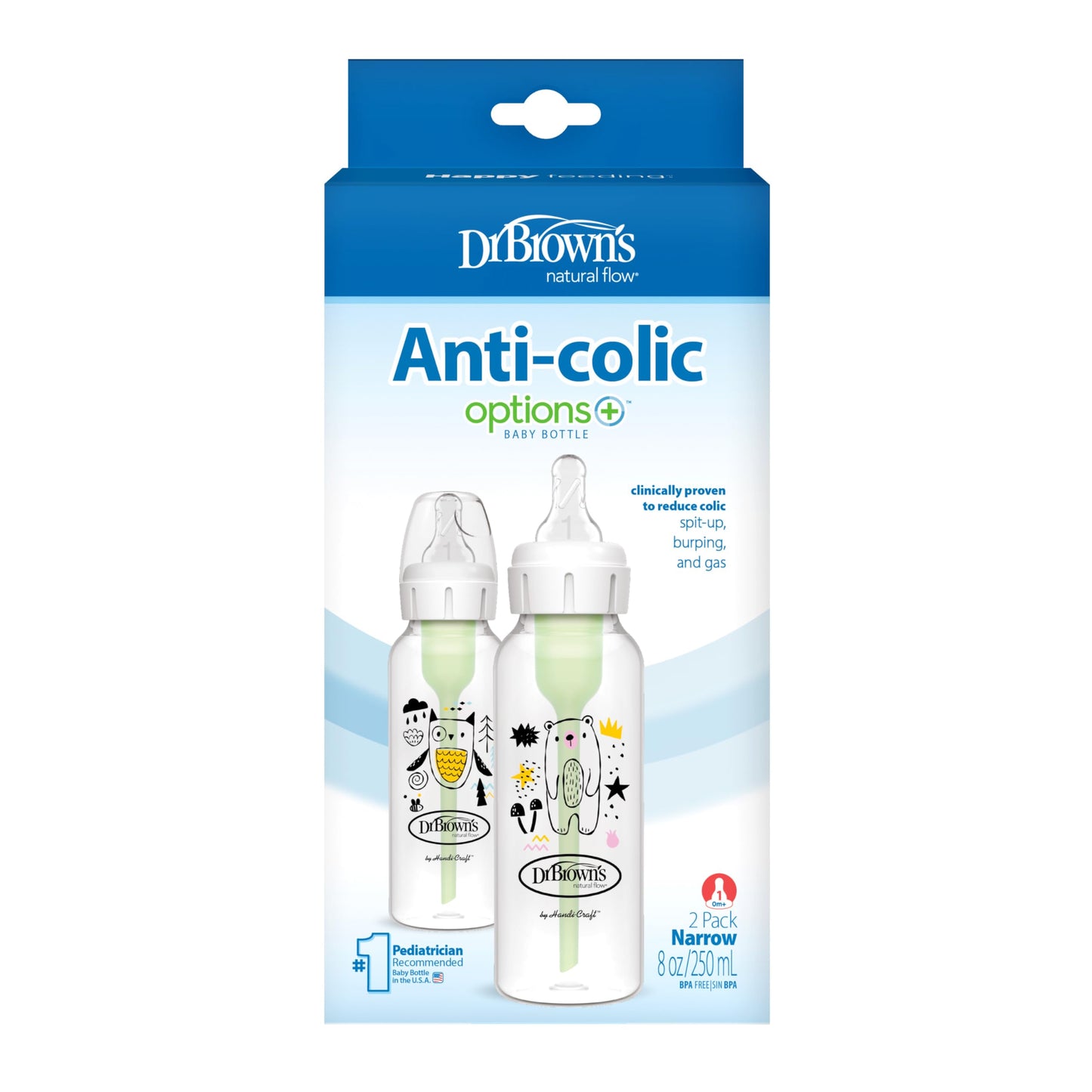 Lifestyle shot of Dr. Brown's 8 fluid ounce narrow baby bottle set