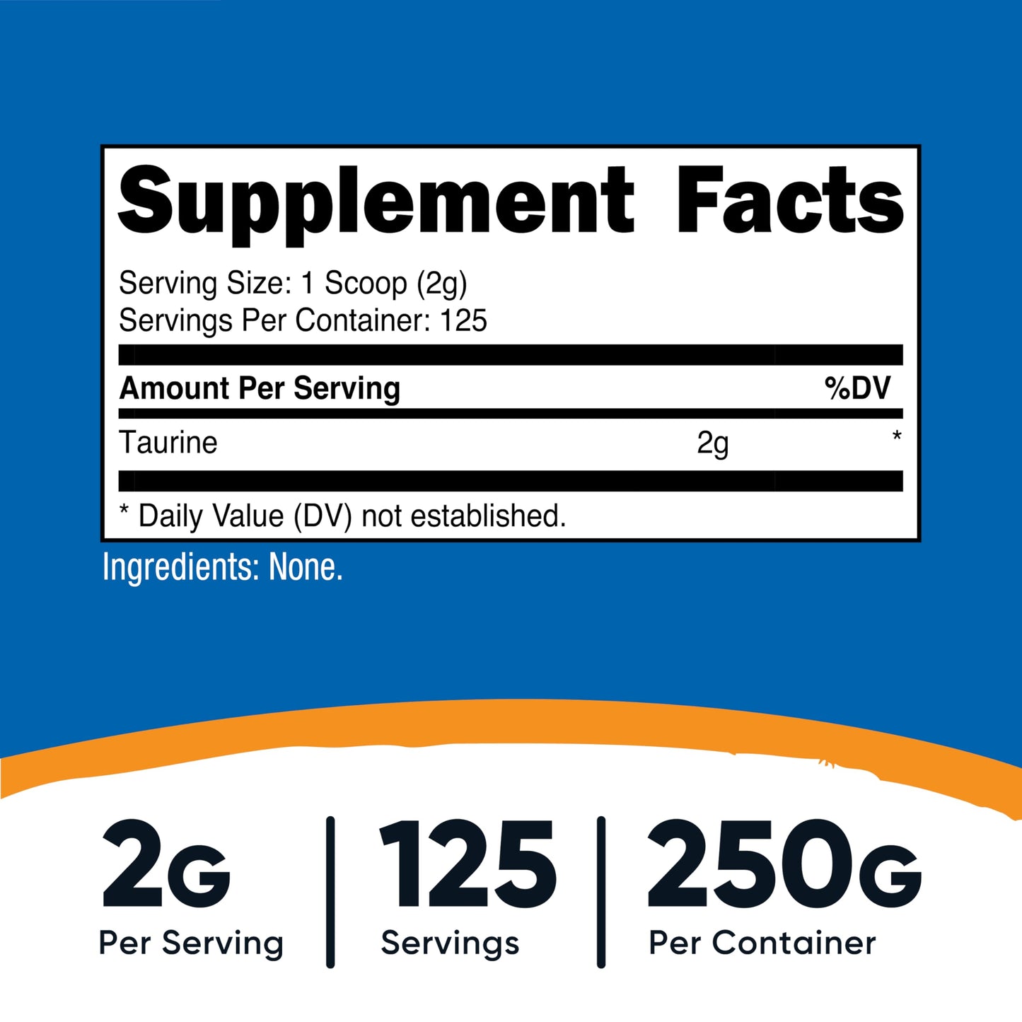 Nutricost unflavored dietary supplement label showing 2 grams serving size facts