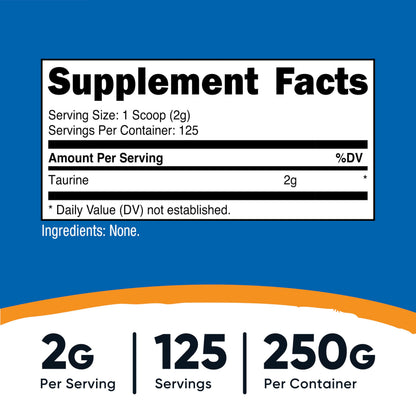 Nutricost unflavored dietary supplement label showing 2 grams serving size facts