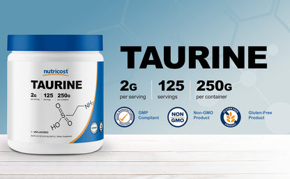 Scoop view of premium non-GMO vegan taurine supplement from USA