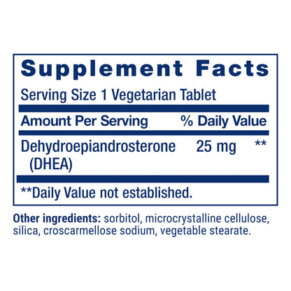 Side view of Life Extension DHEA 100 tablet bottle