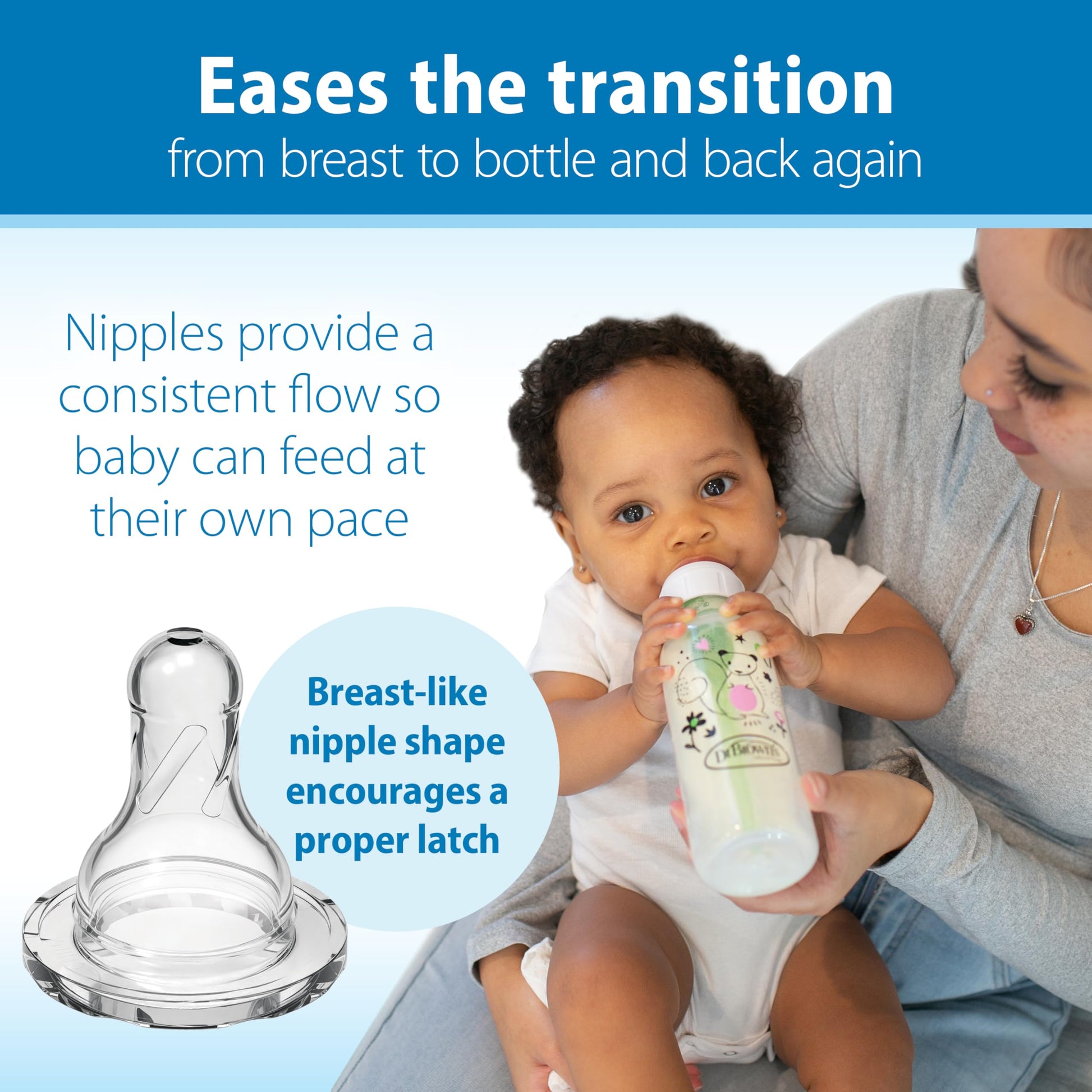 Close up of Dr. Brown's level 1 slow flow silicone nipple