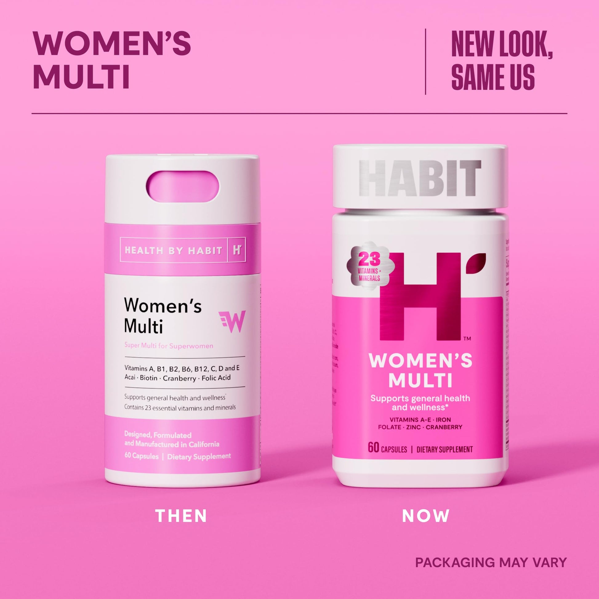 Close up of H Habit multivitamin bottle label details
