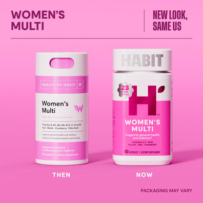 Close up of H Habit multivitamin bottle label details