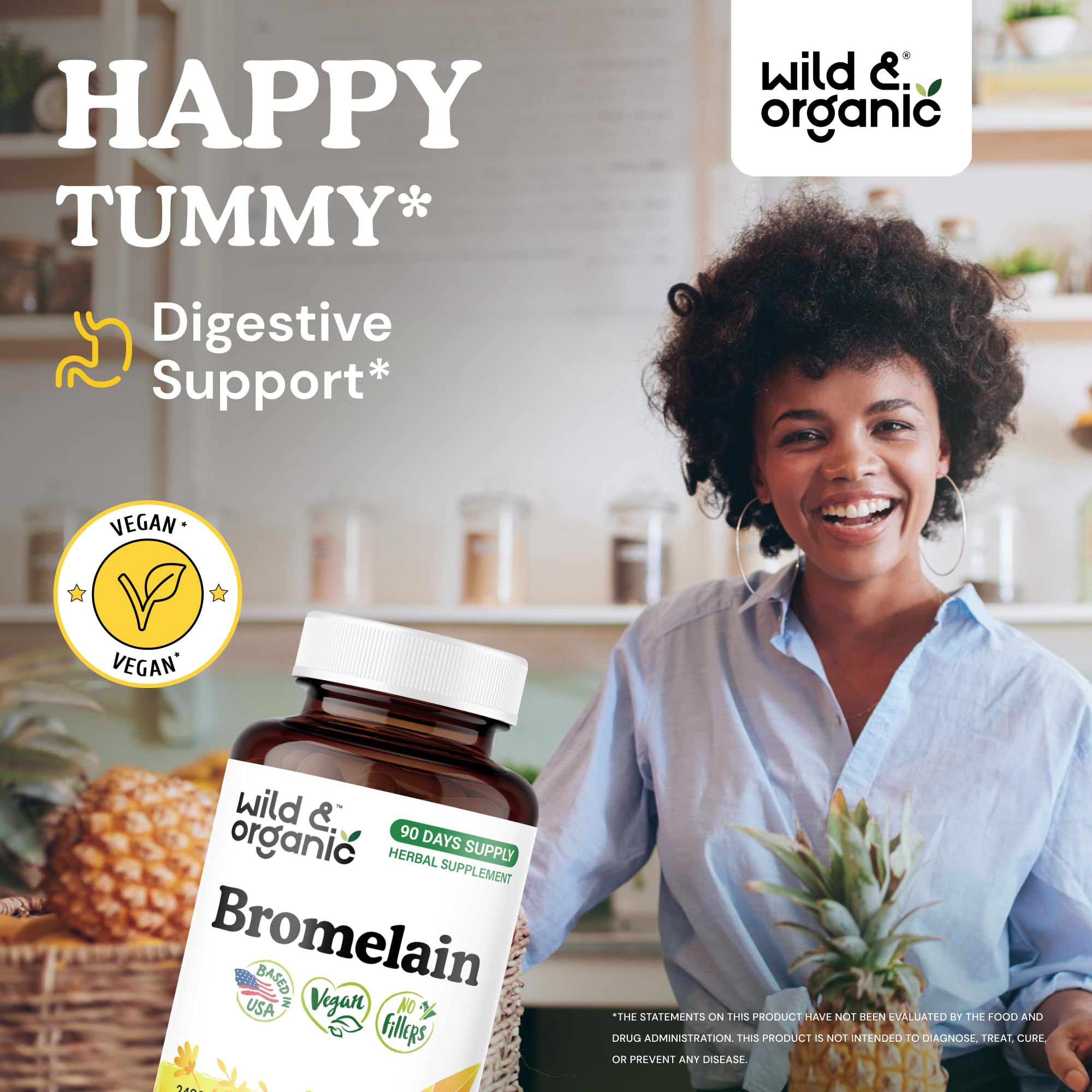 Wild and Organic Bromelain pineapple enzyme supplement label details
