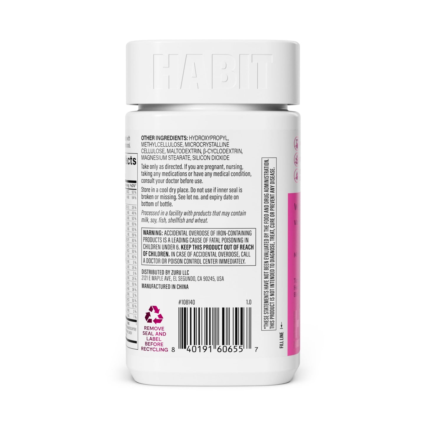 Capsule size reference for H Habit women's multivitamin