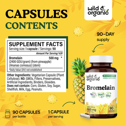 Side view of Wild and Organic Bromelain 90 count bottle