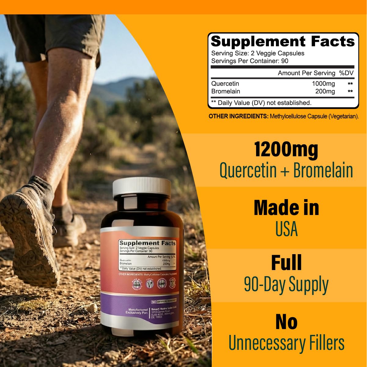 Smart Nutra Labs 1200mg Quercetin with Bromelain bottle label