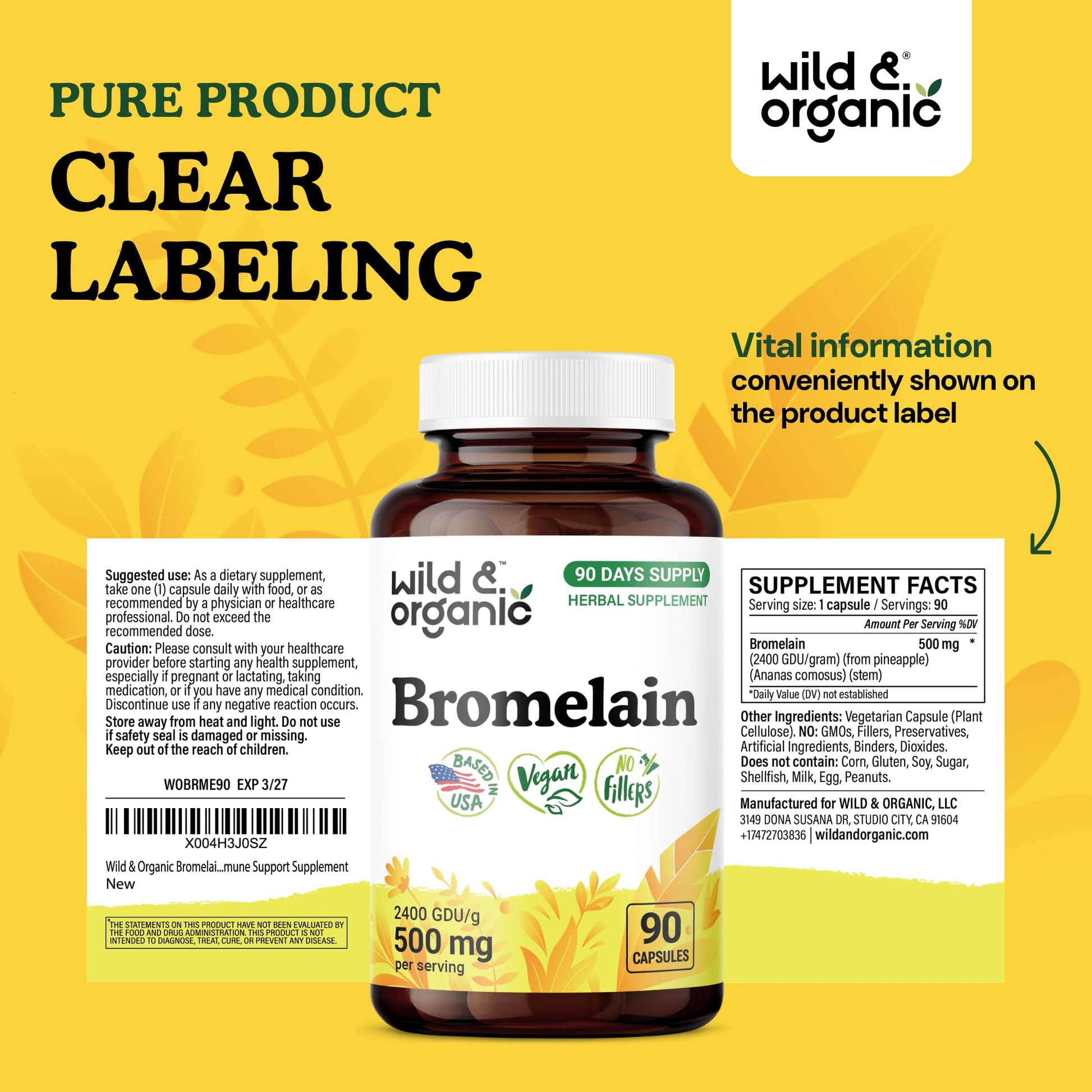 Natural pineapple extract bromelain supplement by Wild and Organic