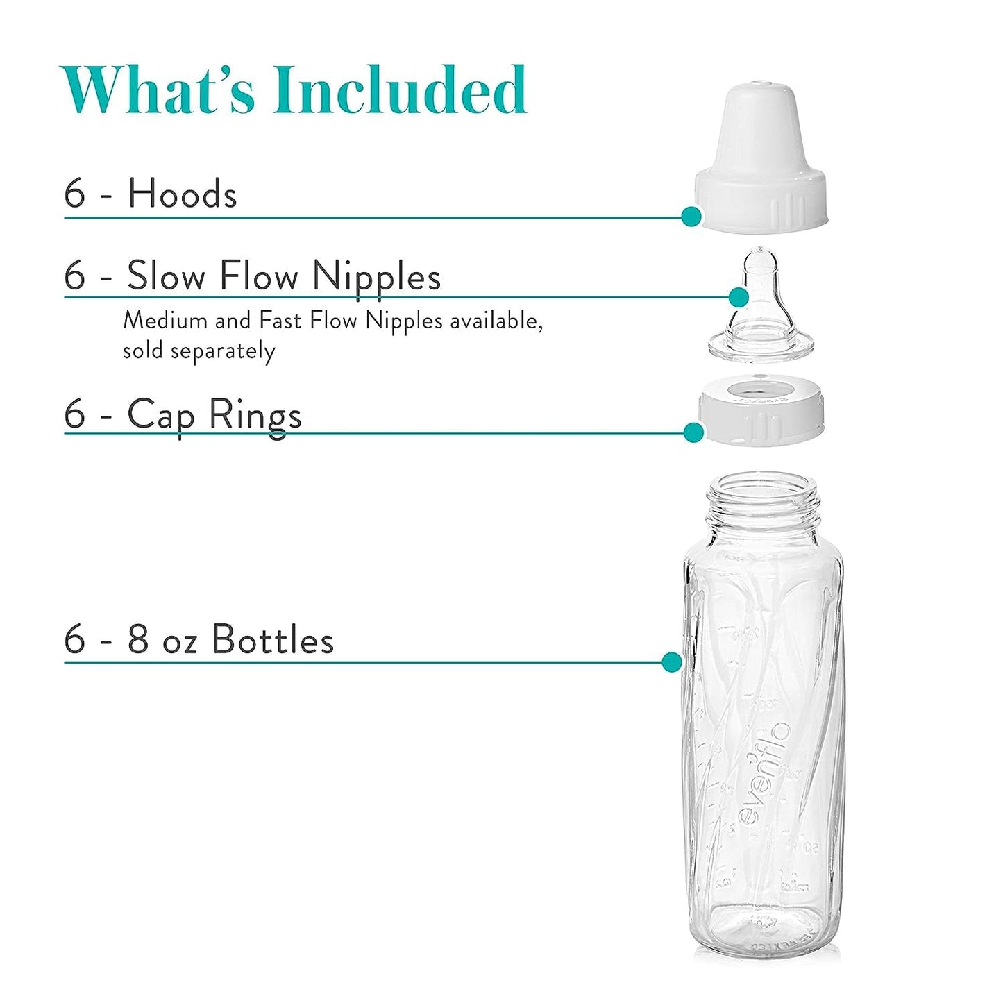 Evenflo Feeding glass bottle with slow flow silicone nipple