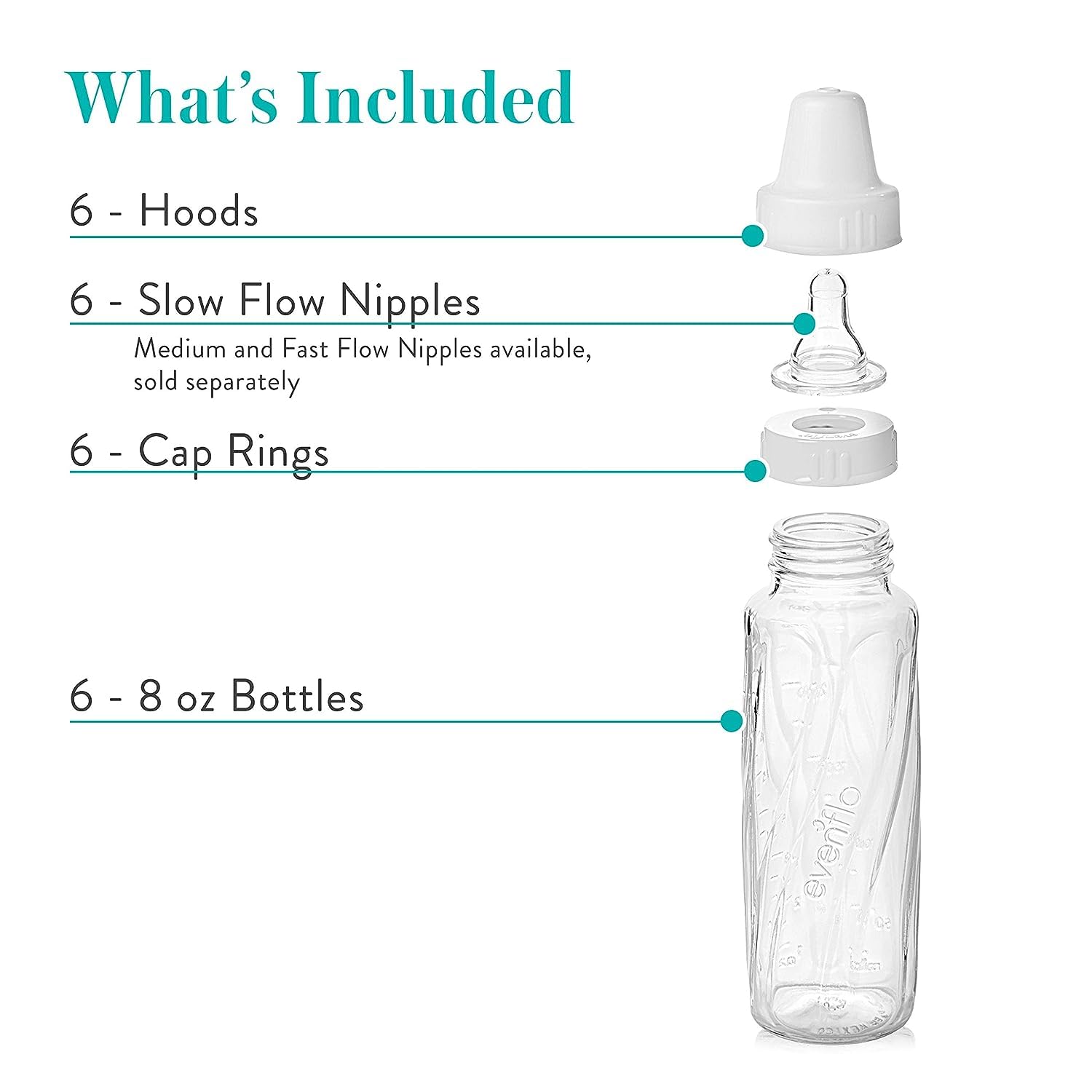 Evenflo Feeding glass bottle with slow flow silicone nipple