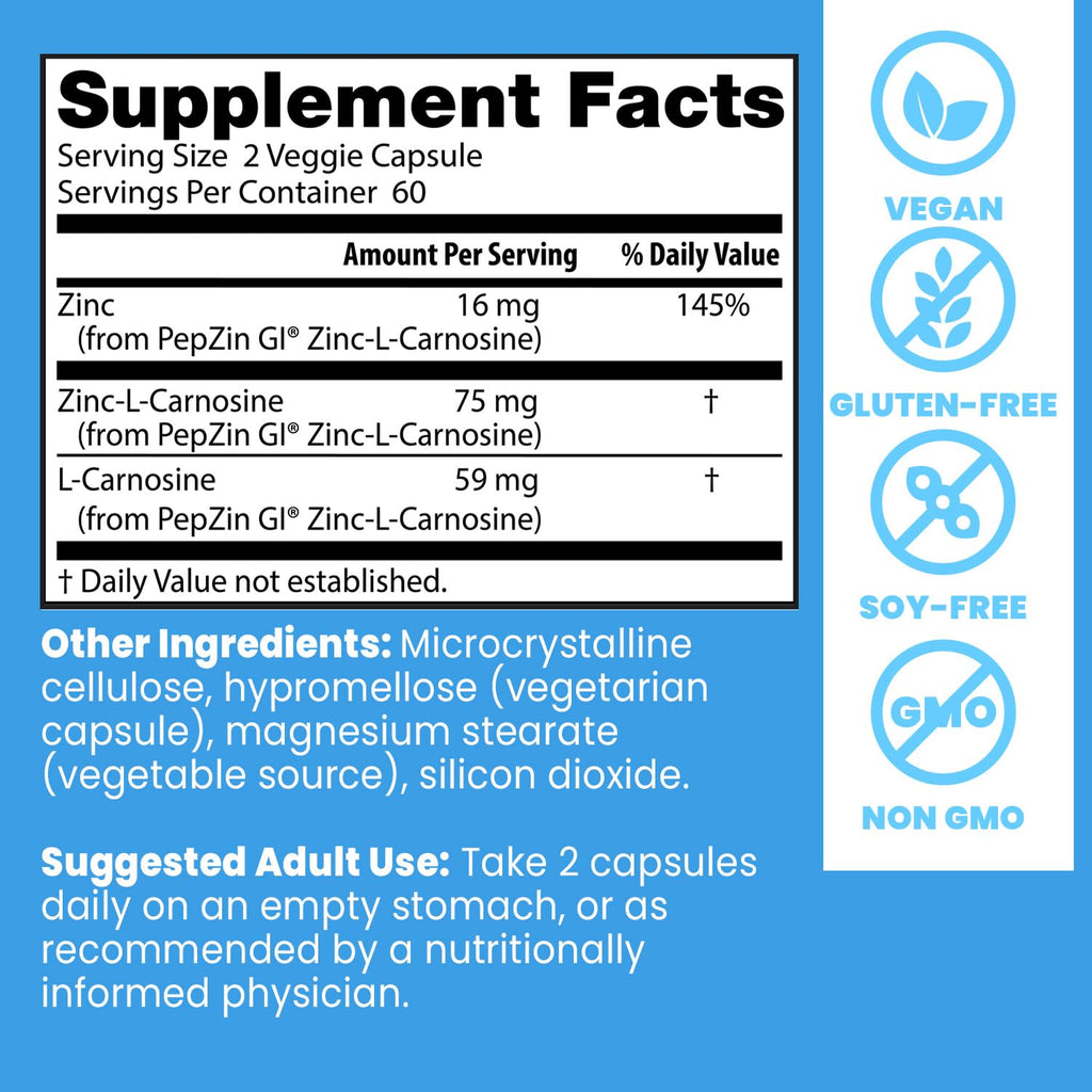 Doctor's Best zinc l carnosine complex ingredients panel detail