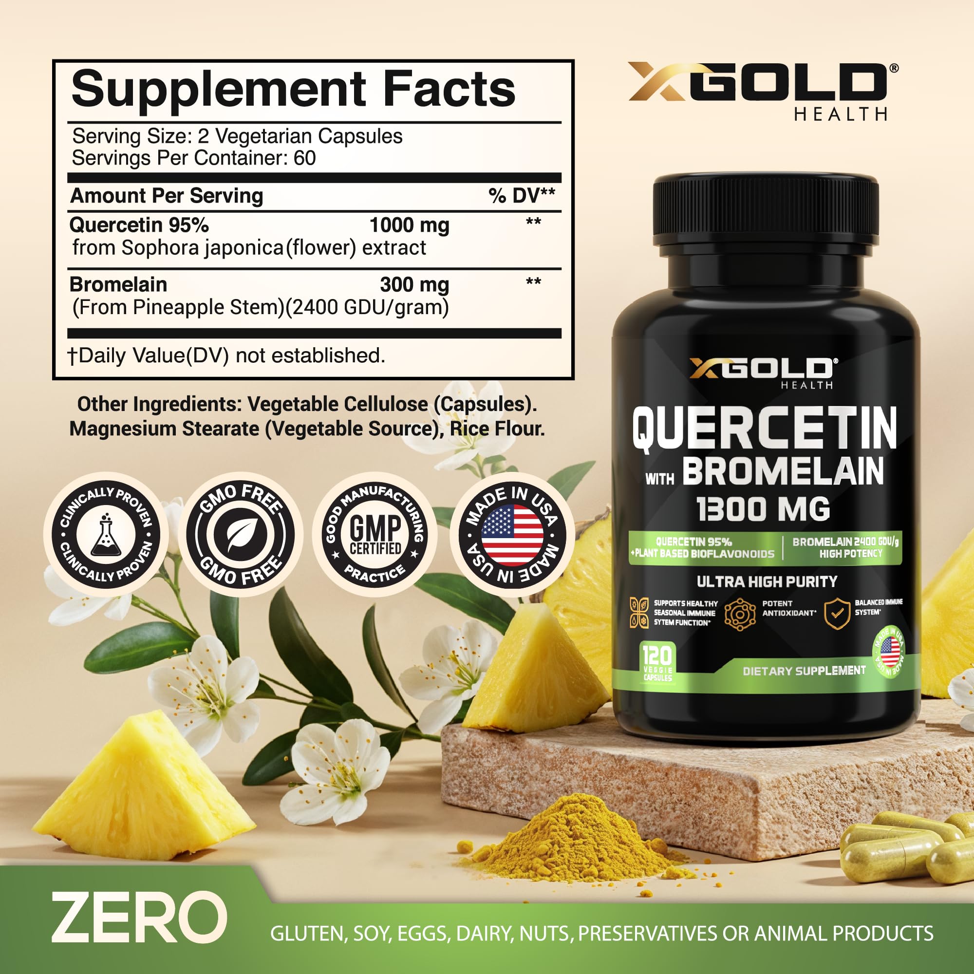 X Gold Health Quercetin Plus Bromelain supplement label details