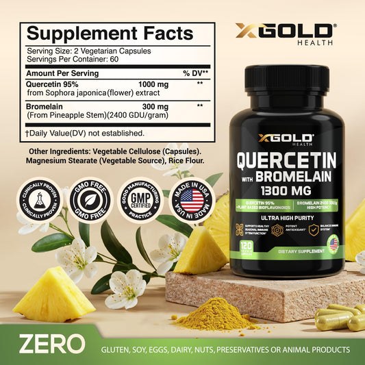 X Gold Health Quercetin Plus Bromelain supplement label details