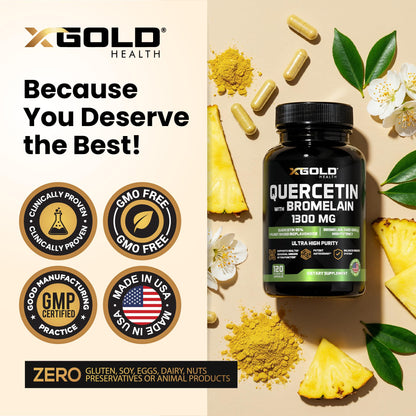X Gold Health Quercetin Bromelain dietary supplement bottle side view