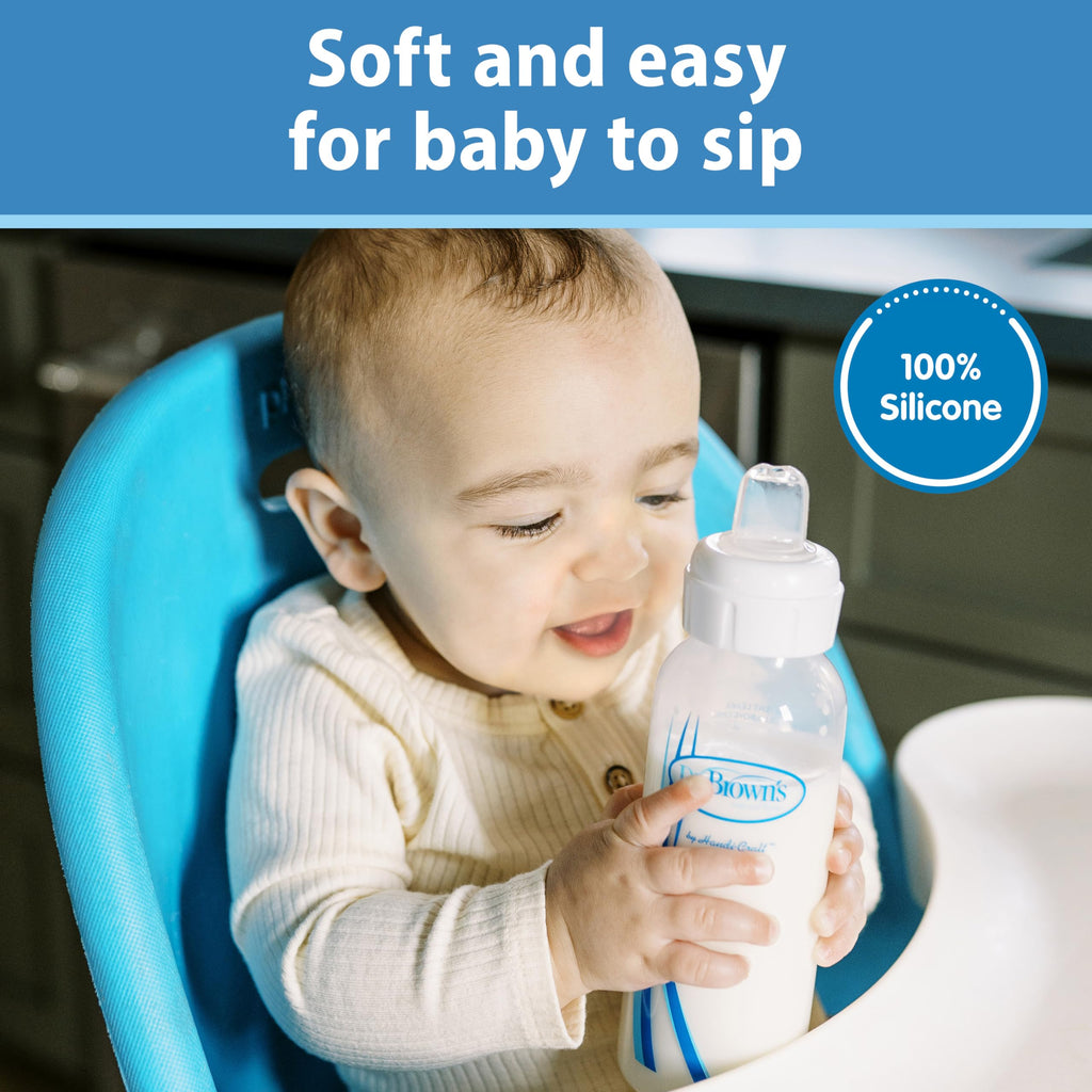 Dr. Brown's sippy spout attached to a narrow baby bottle