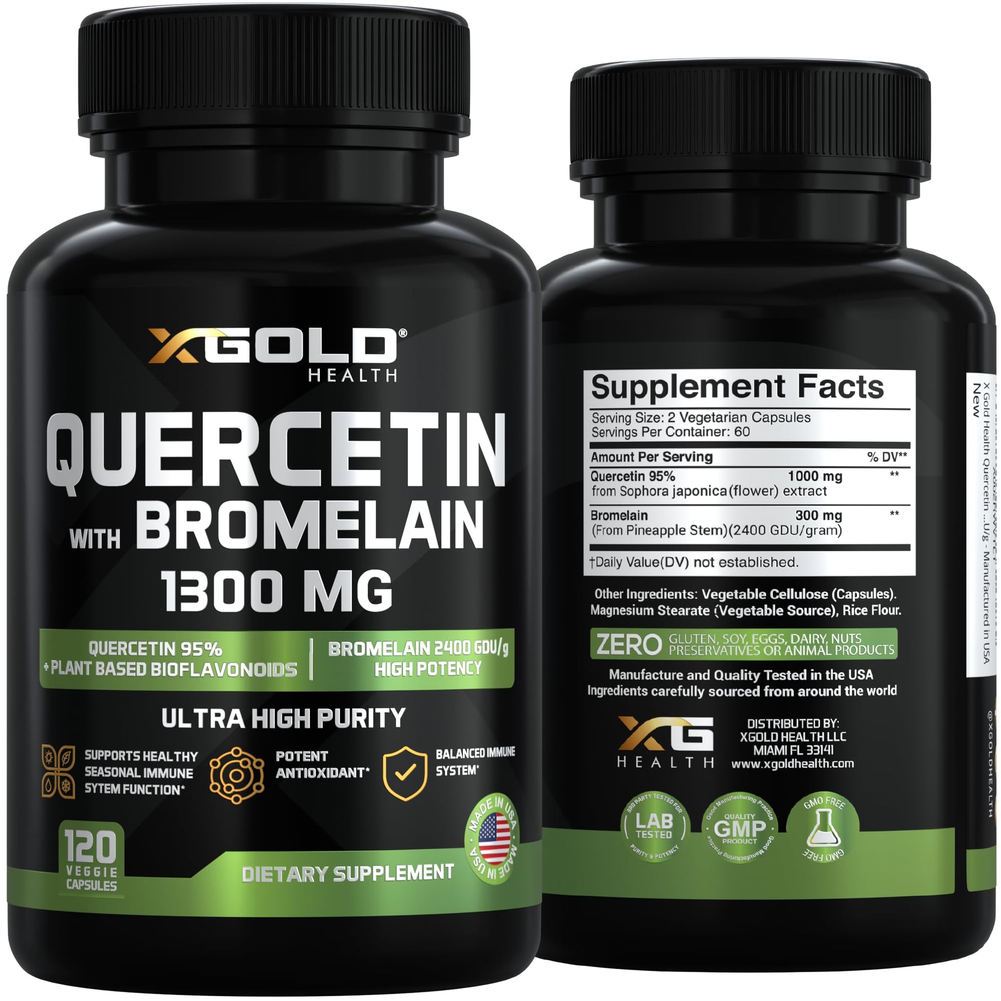 Professional packaging of X Gold Health Quercetin and Bromelain