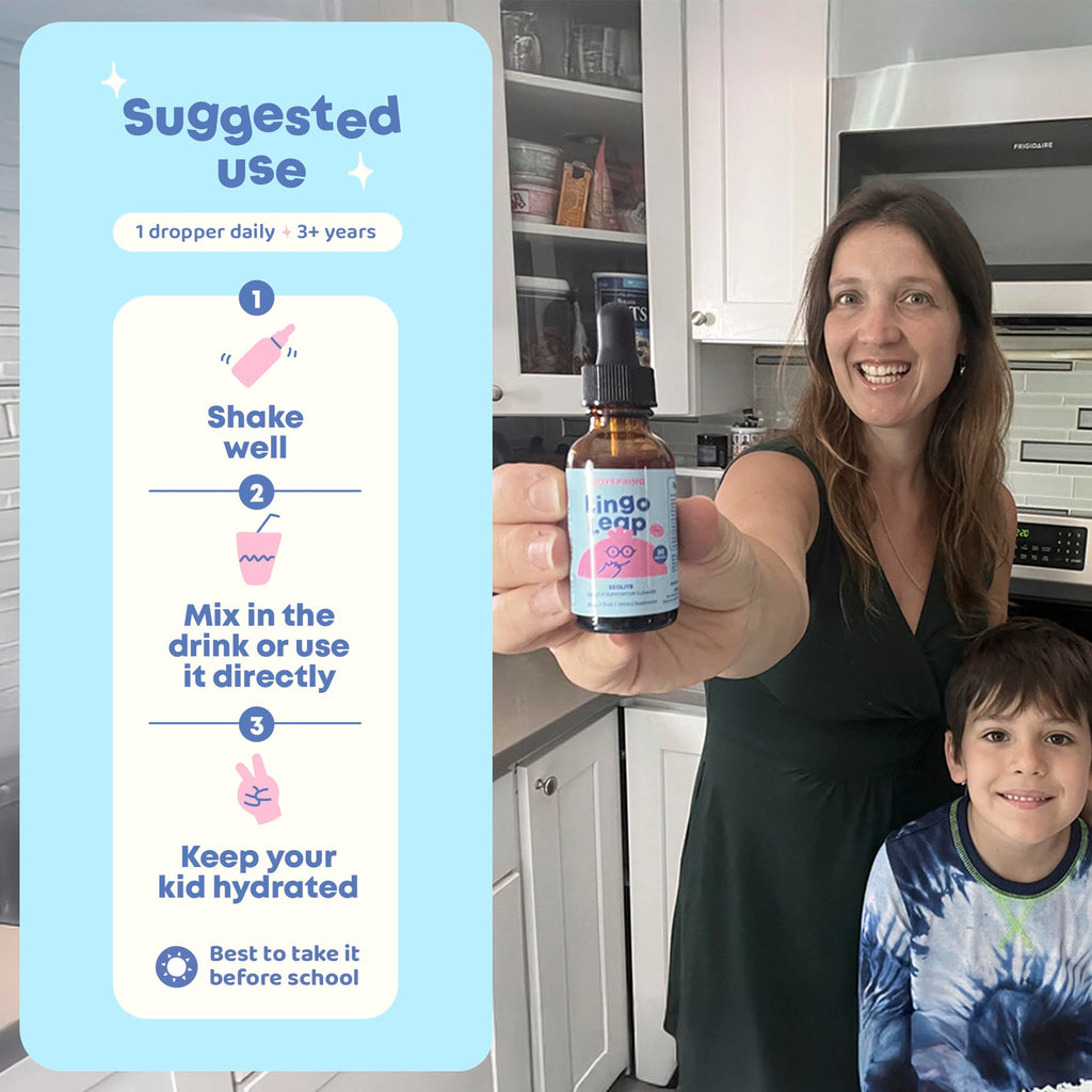 JoySpring LingoLeap liquid vitamins pouring demonstration