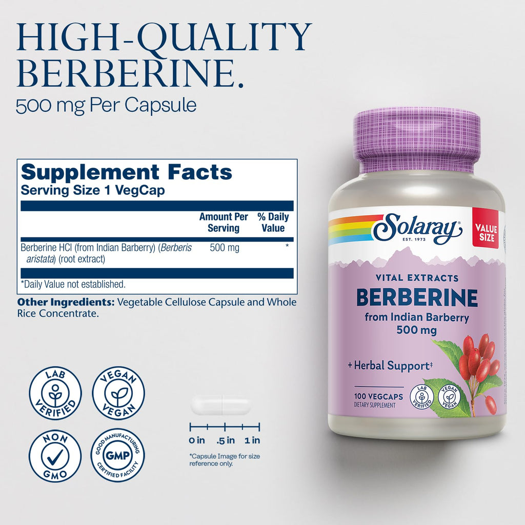 Solaray Berberine supplement facts and ingredients label