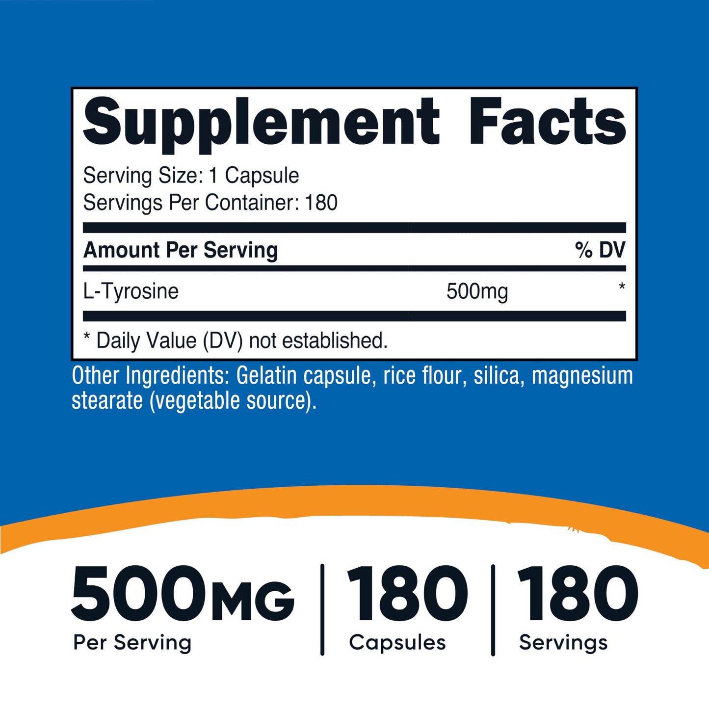 Nutricost L-Tyrosine supplement bottle side label details