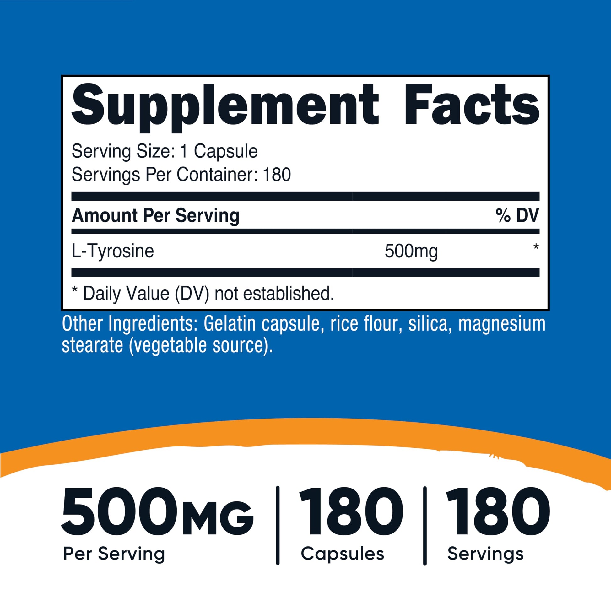 Nutricost L-Tyrosine supplement bottle side label details