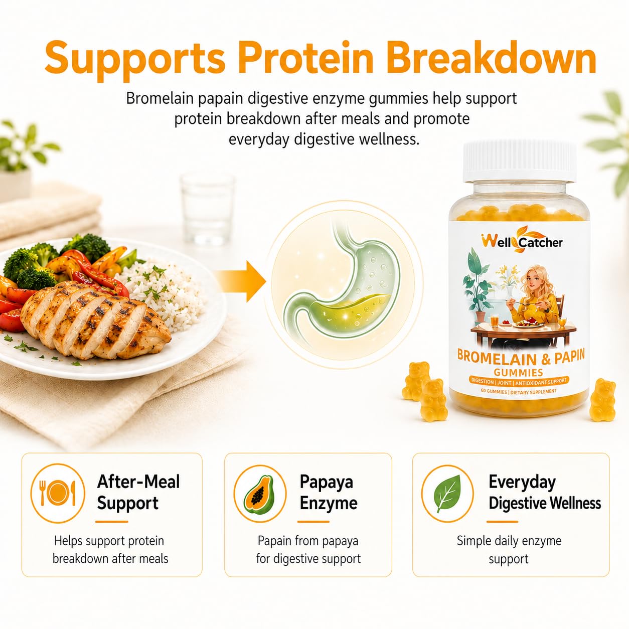 Wellcatcher enzyme supplement bottle back label nutritional facts