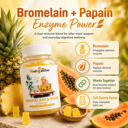 Pineapple flavored bromelain and papain gummies in a jar