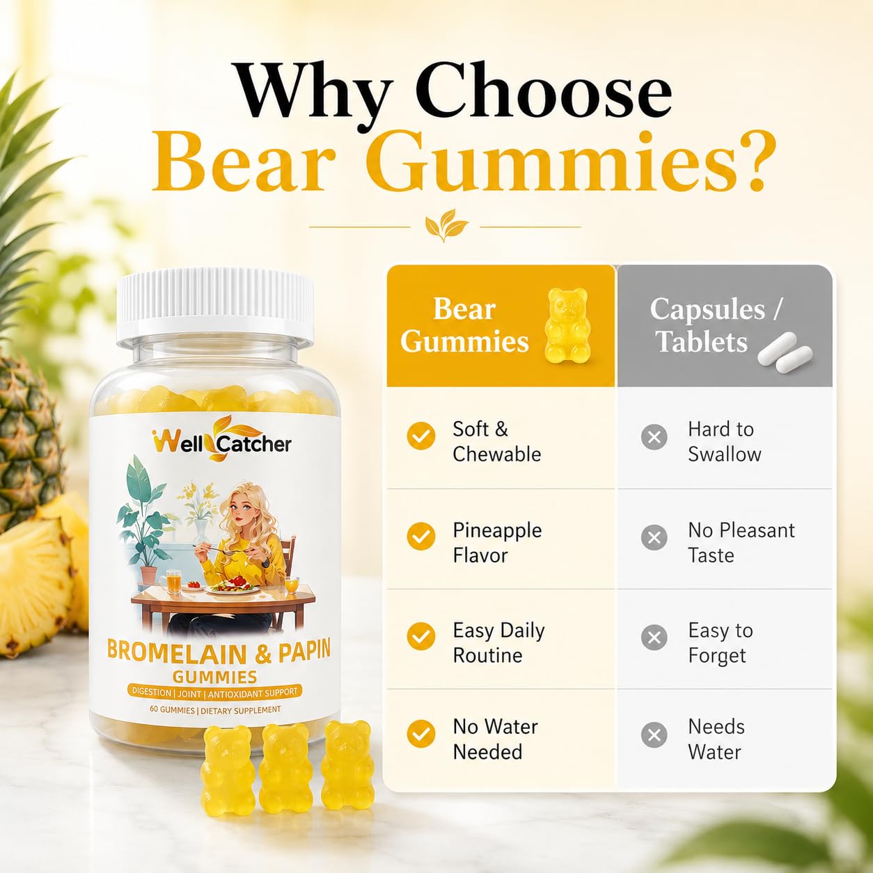 Wellcatcher daily health supplement bottle lifestyle shot