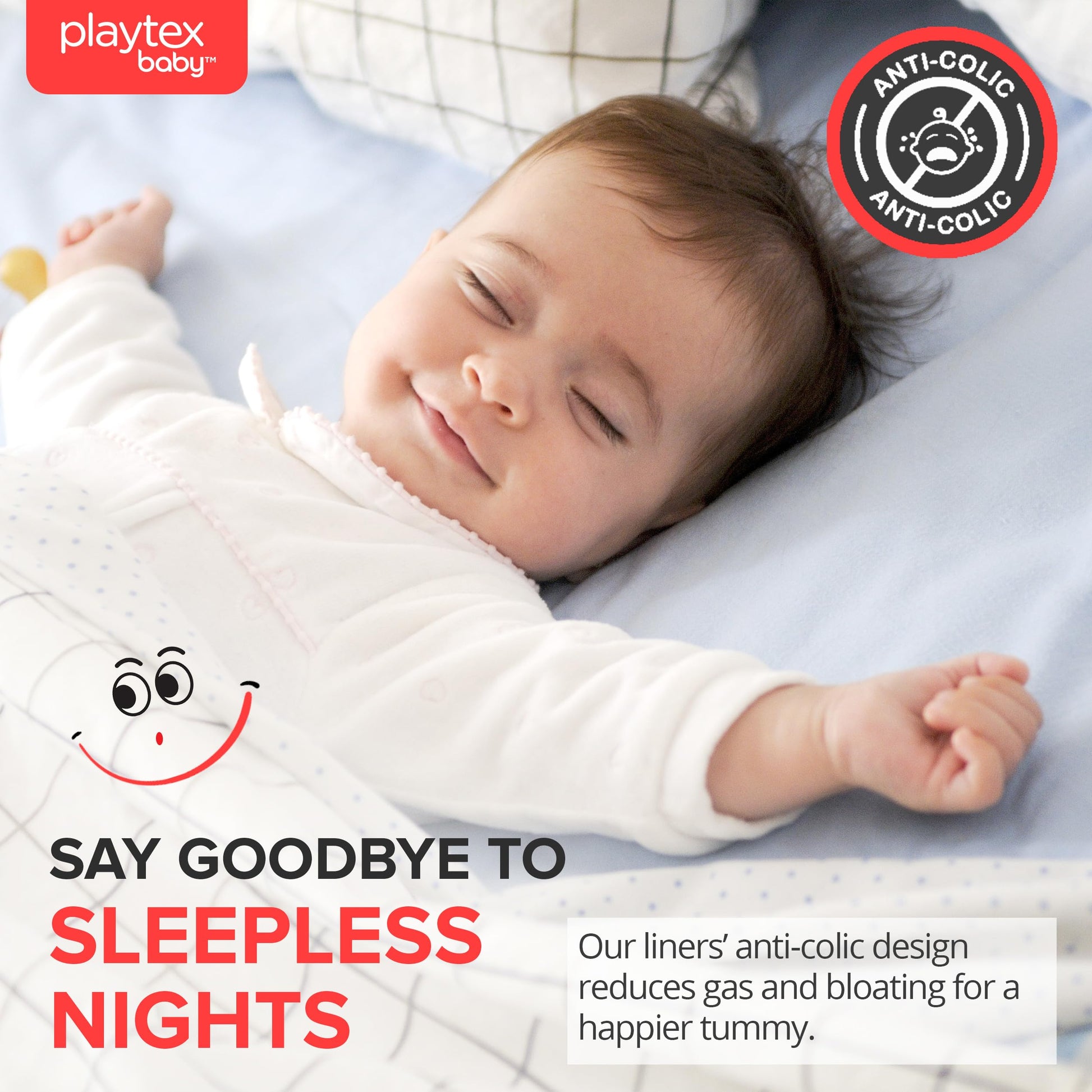 Educational graphic showing anti-colic feature of Playtex liners
