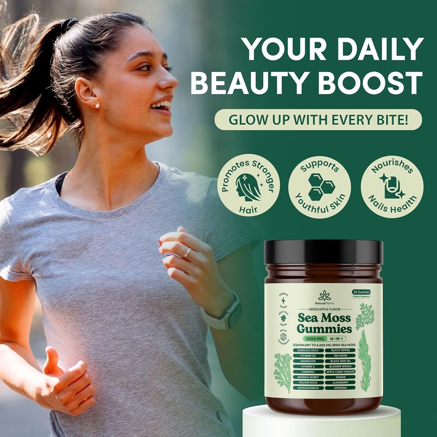 Natural Rems Sea Moss 16-in-1 nutritional facts label