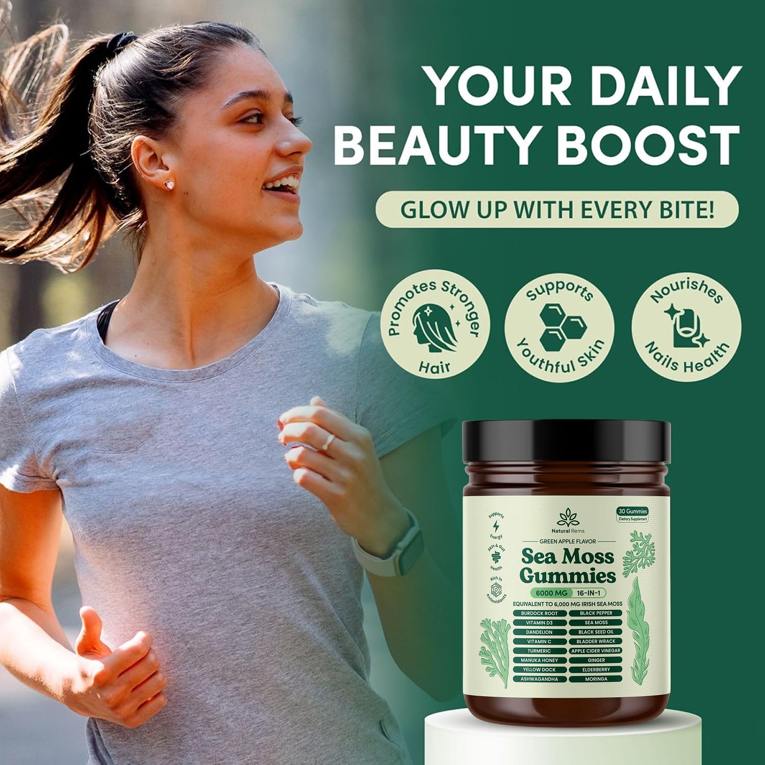 Natural Rems Sea Moss 16-in-1 nutritional facts label