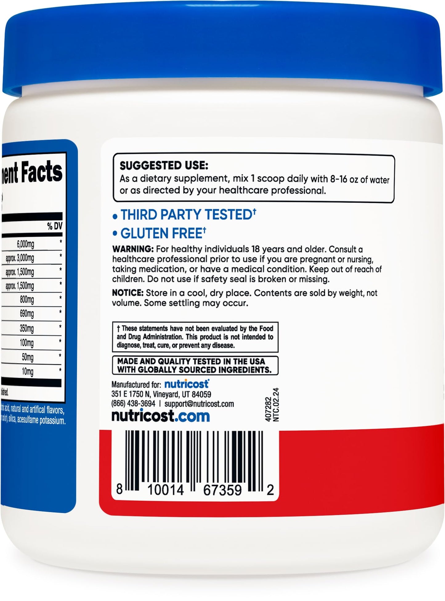 Nutricost essential amino acids thirty servings scoop and powder texture details