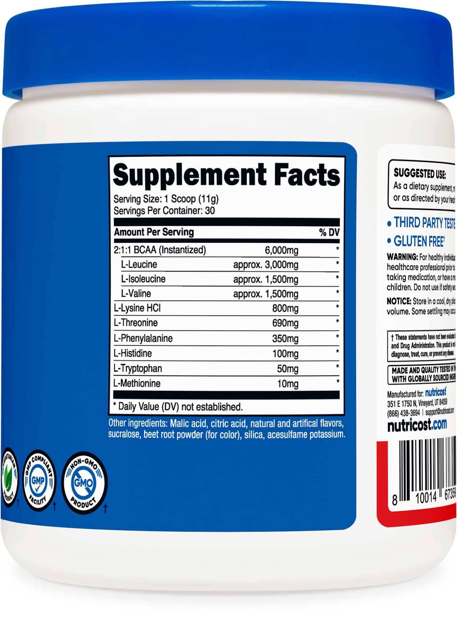 Nutricost EAA powder authentic product packaging manufactured in the United States