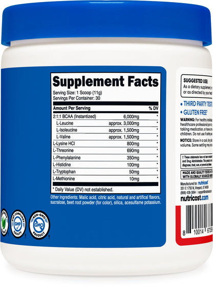 Nutricost EAA powder authentic product packaging manufactured in the United States