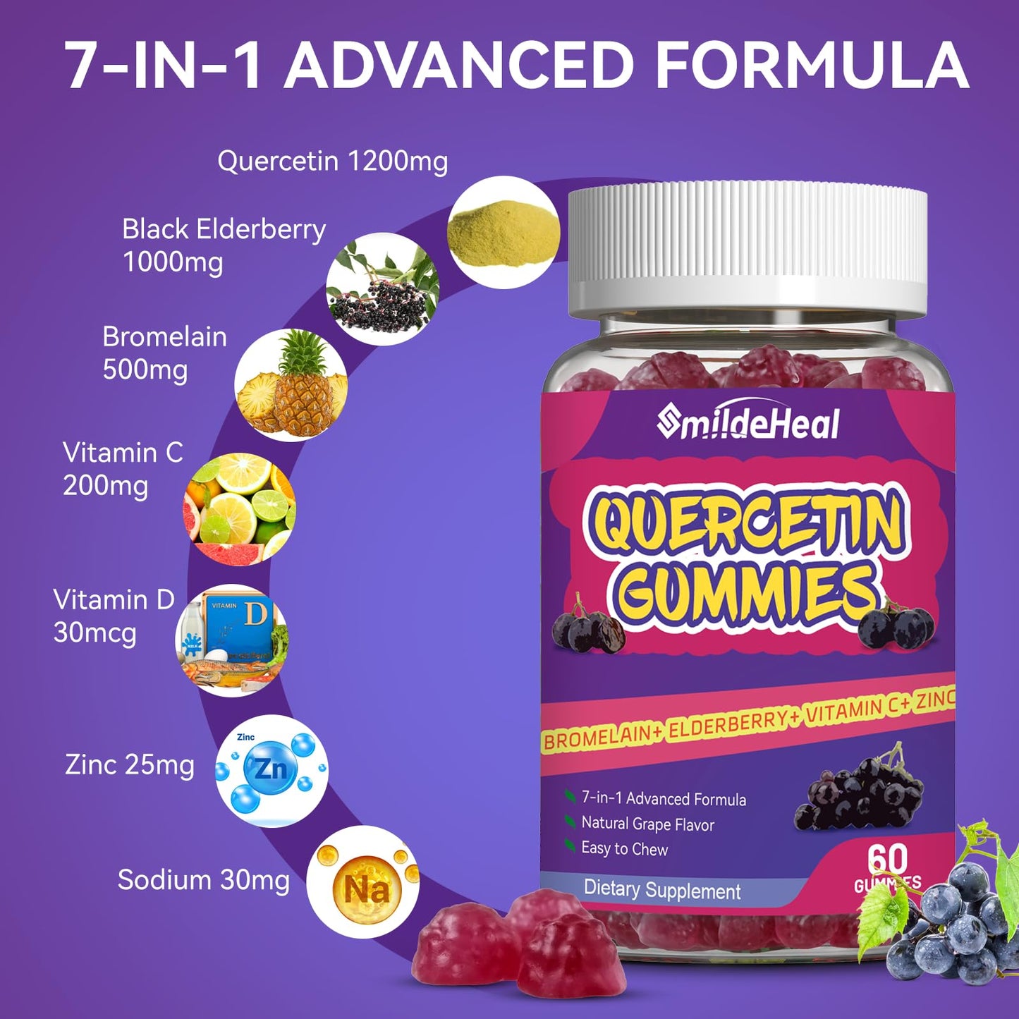 SmildeHeal Quercetin gummies supplement facts label