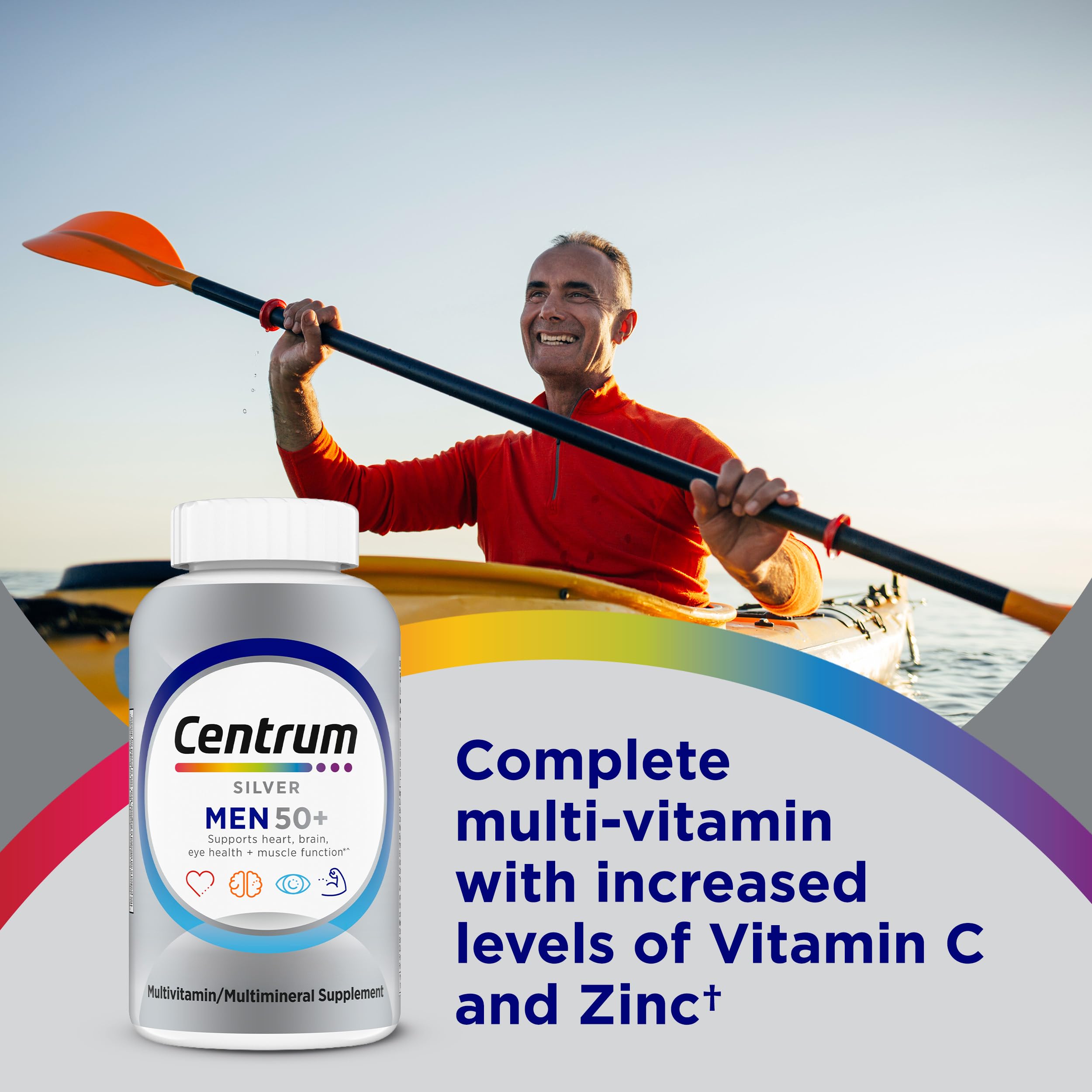 Centrum Silver Mens daily supplement bottle with Vitamin D3 and Zinc
