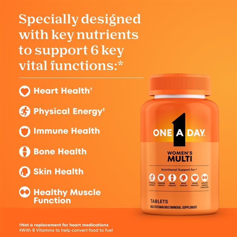 Imported One A Day packaging showing 6 key vital functions diagram
