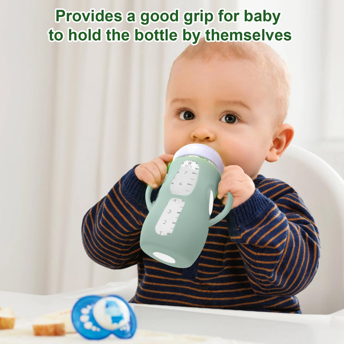 Reinforced bottom design of the Juome anti breakage silicone cover for baby feeding safety.