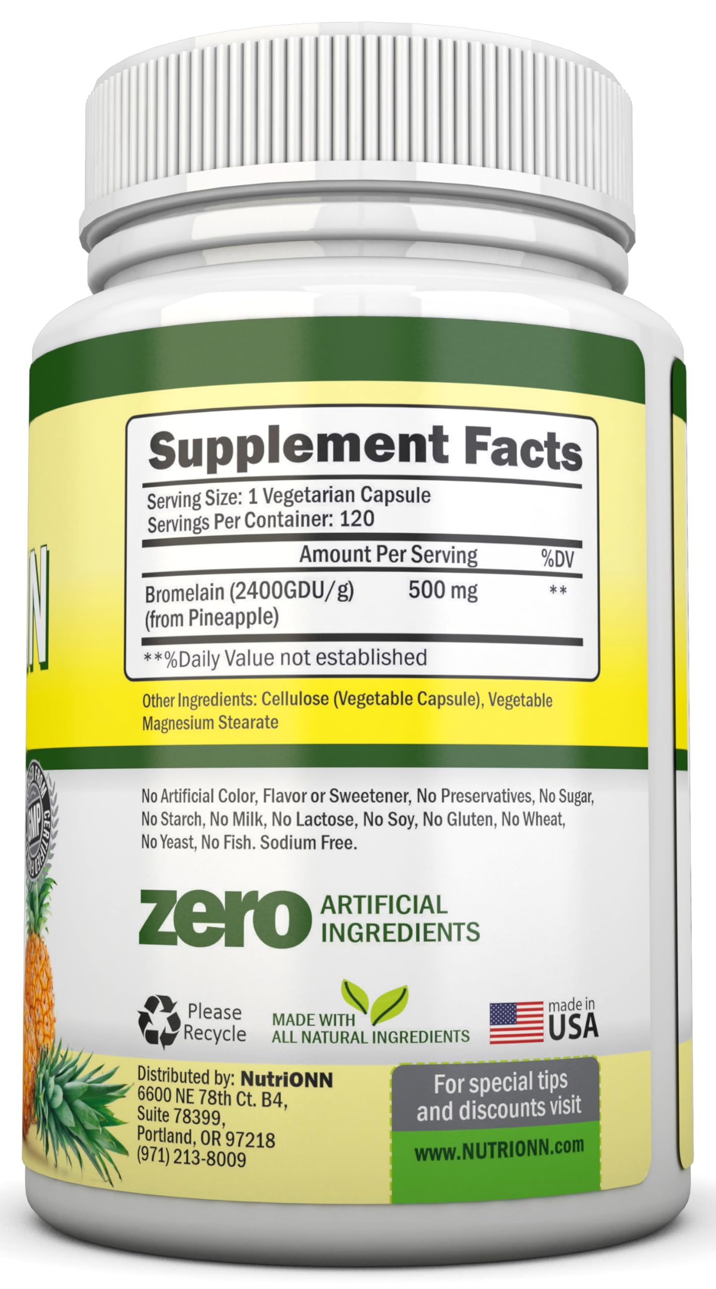 NutriONN Bromelain bottle label supplement facts view