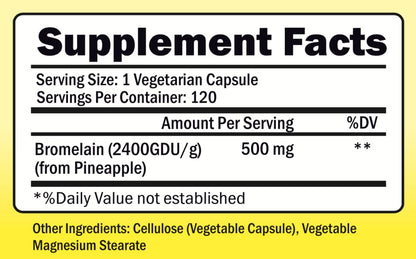NutriONN Bromelain 120 count bottle nutritional information