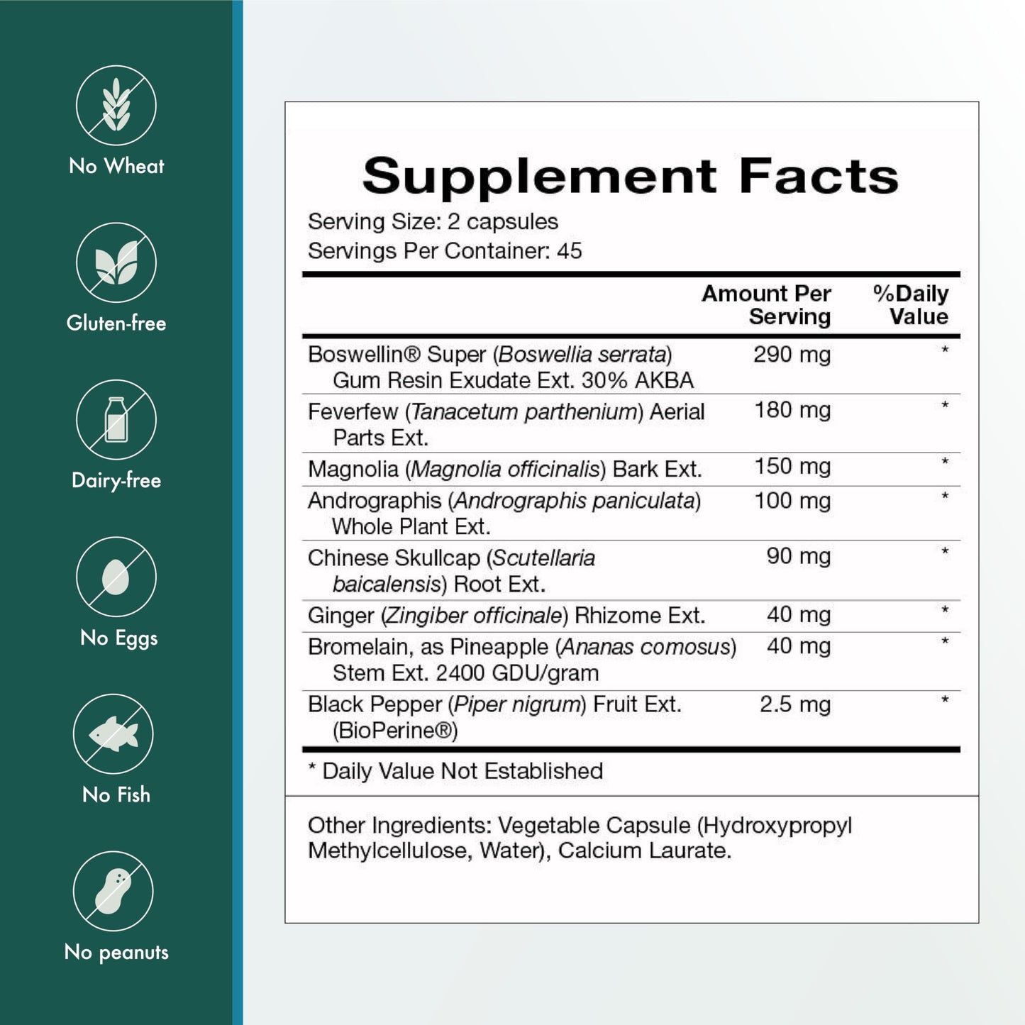 Natura InflamAway 90 capsules side view showing ingredients